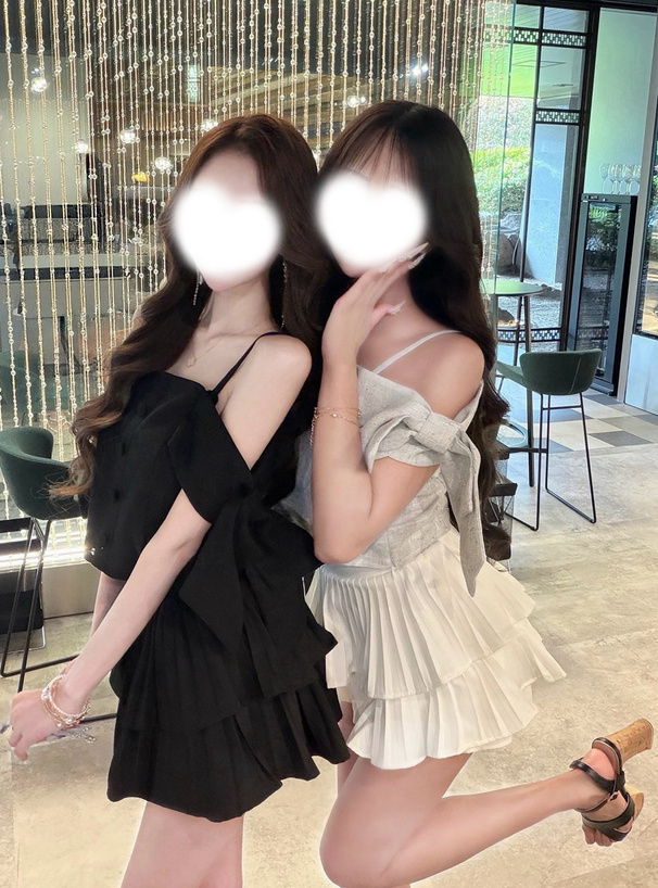 サイドビッグリボンツイードオフショルダートップス