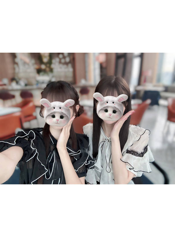 リボンタイ付き配色パイピングレースフリルブラウス
