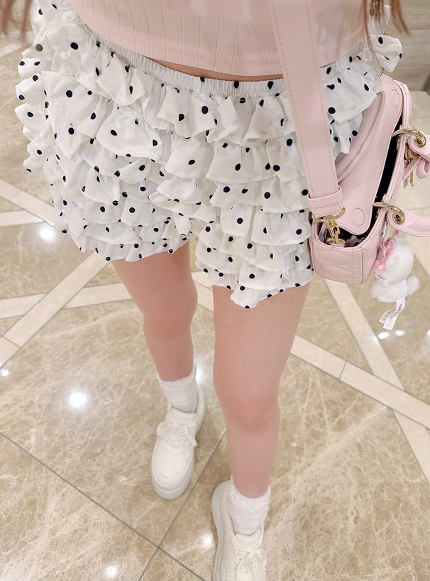 ドット柄ティアードフリルミニショートパンツ