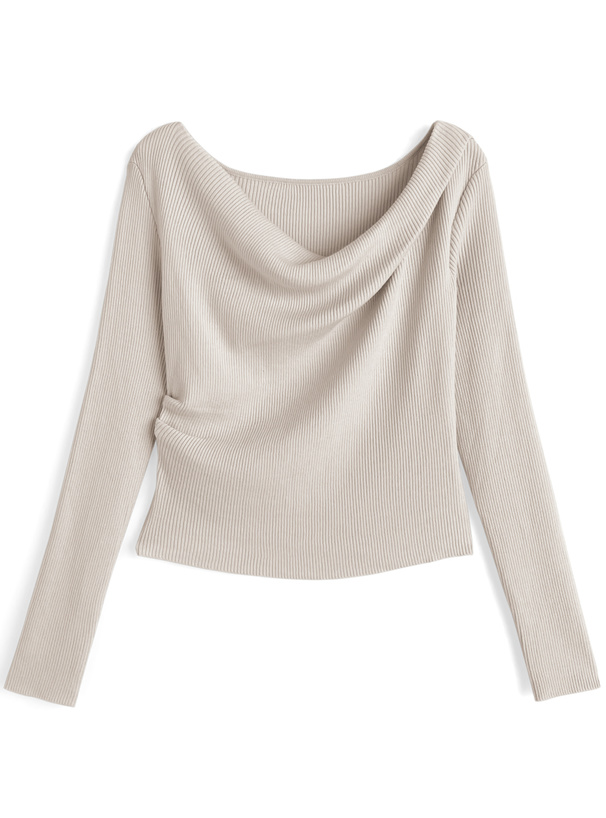 ドレープネックリブニットトップス