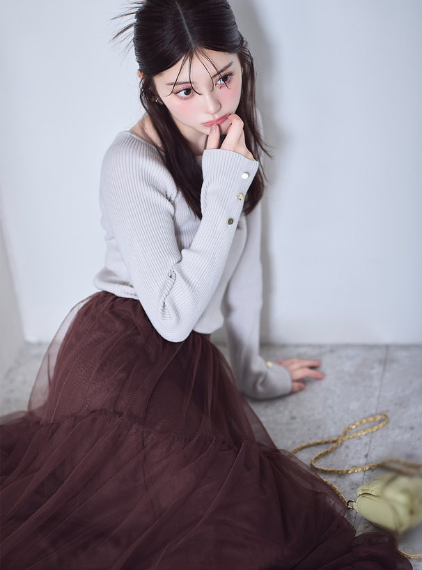 チュールフリルロングスカート