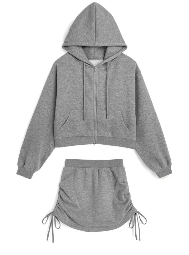 ダブルジップパーカー×ドロストミニスカートウェットセットアップ