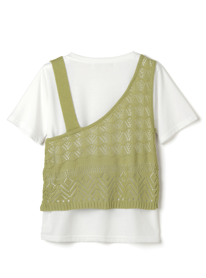透かし編みアシンメトリーデザインベストXTシャツセット
