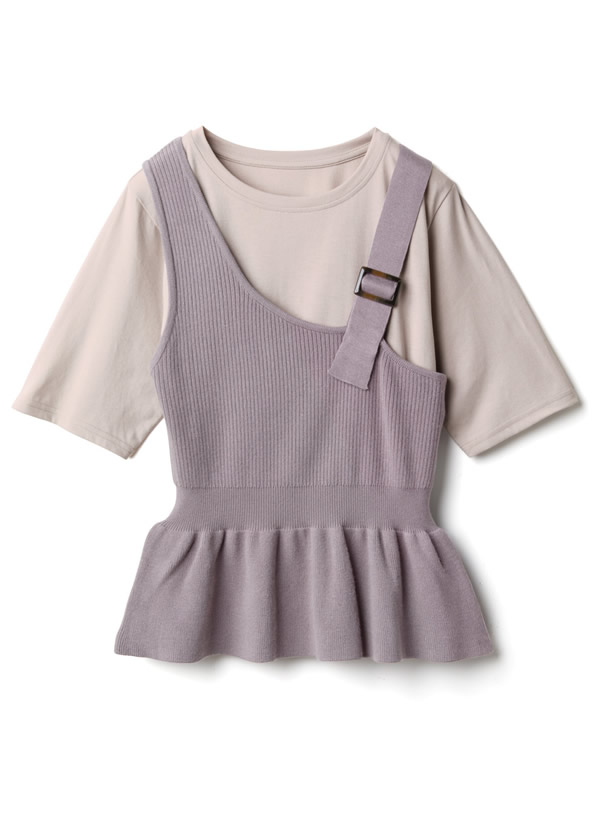 ペプラムニットビスチェXTシャツセット