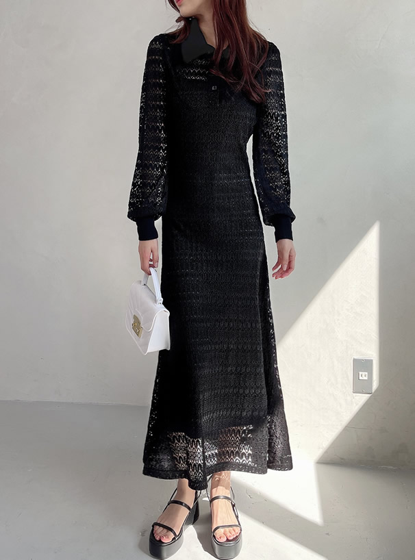 キャミワンピ付き襟付きレースロングワンピース Rut4 レディースファッション通販のグレイル Grl 公式