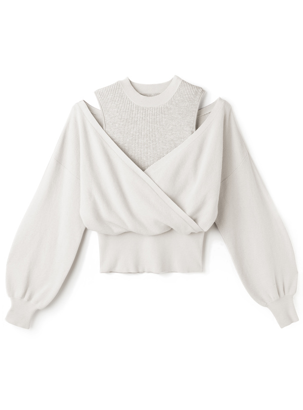 カシュクールレイヤードニットトップス