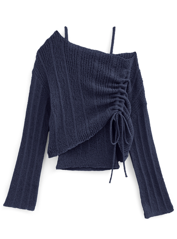 ドロストトップス×キャミソールリブニットアンサンブル