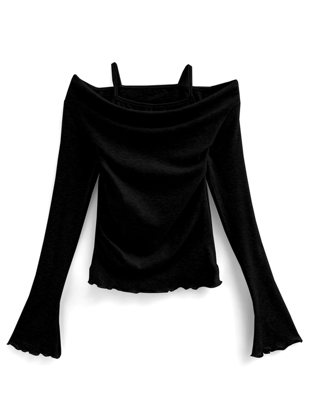 レイヤード風オフショルダーメロウトップス