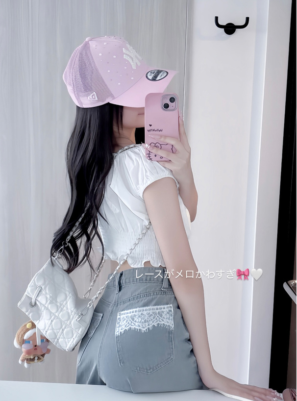 リボンオフショルダーパフスリーブブラウス