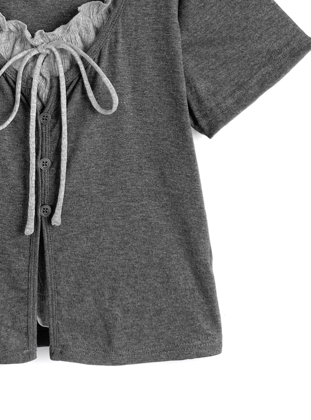 tシャツ フリルリボンネックフェイクレイヤードトップス レディース fit=scale-down,w=1200