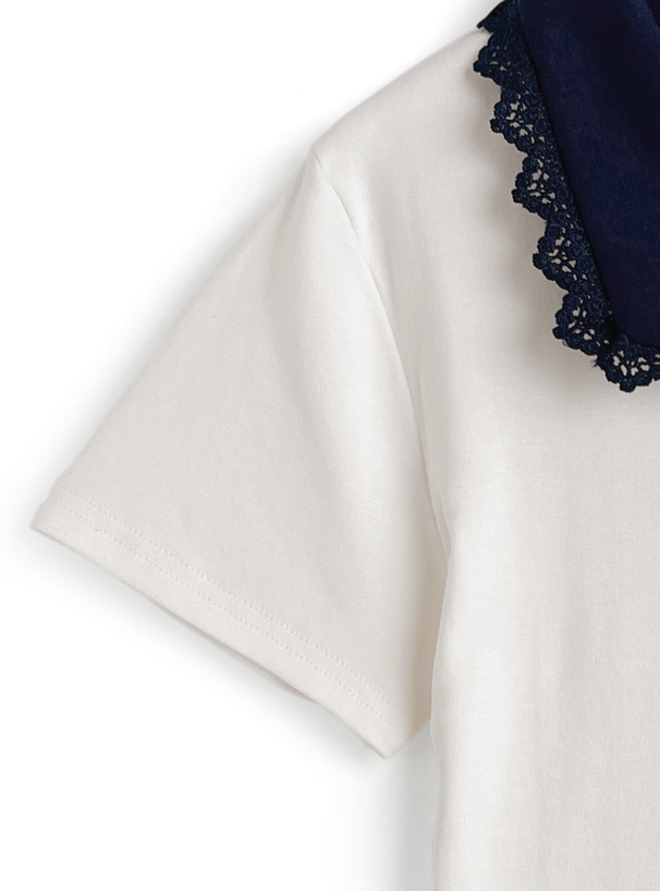 レース襟配色ポロトップス