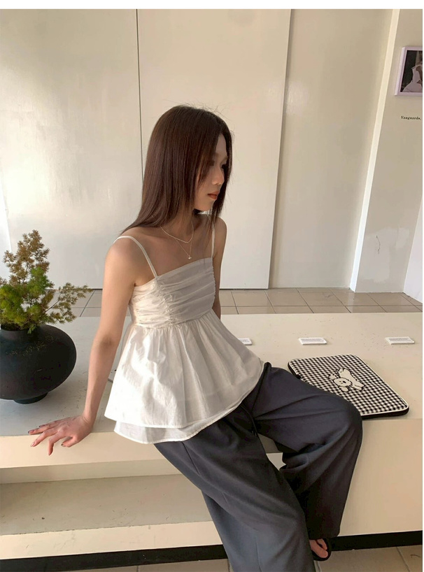 タイ付きギャザーペプラムキャミソール
