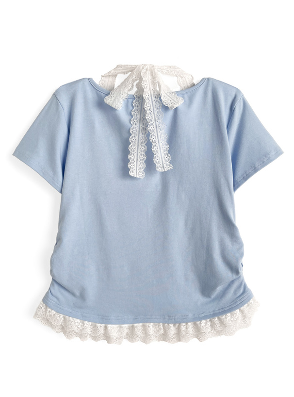レースレイヤード風ヘンリーネックTシャツ[sd099] | レディース