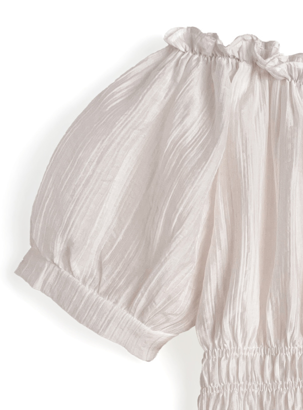 シアーシャーリングリボンオフショルダーブラウス