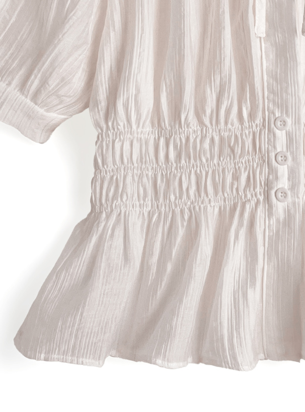 シアーシャーリングリボンオフショルダーブラウス