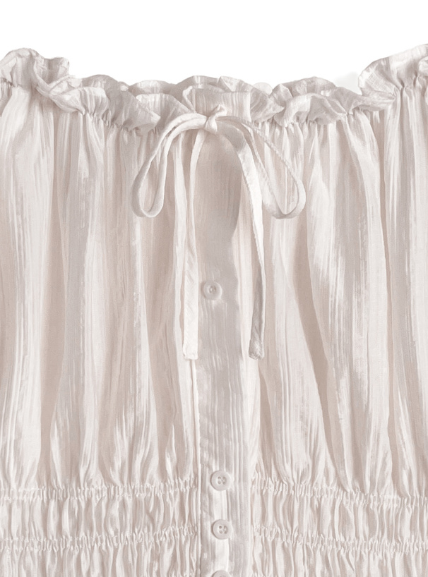 シアーシャーリングリボンオフショルダーブラウス