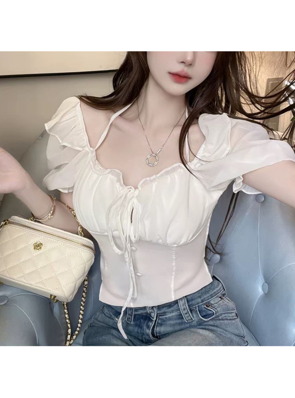 ホルターネックリボンシフォンブラウス