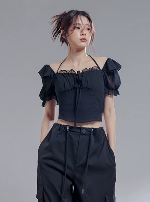 ショルダーリボンシフォンブラウス ショルダーリボンシフォン