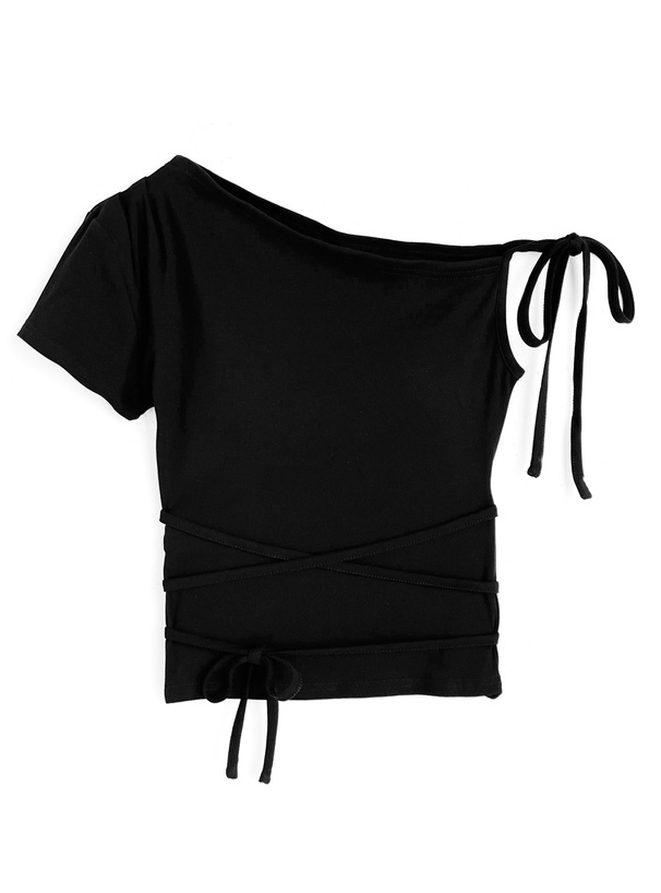 カップ付きリボンストラップワンショルダートップス[sd122]