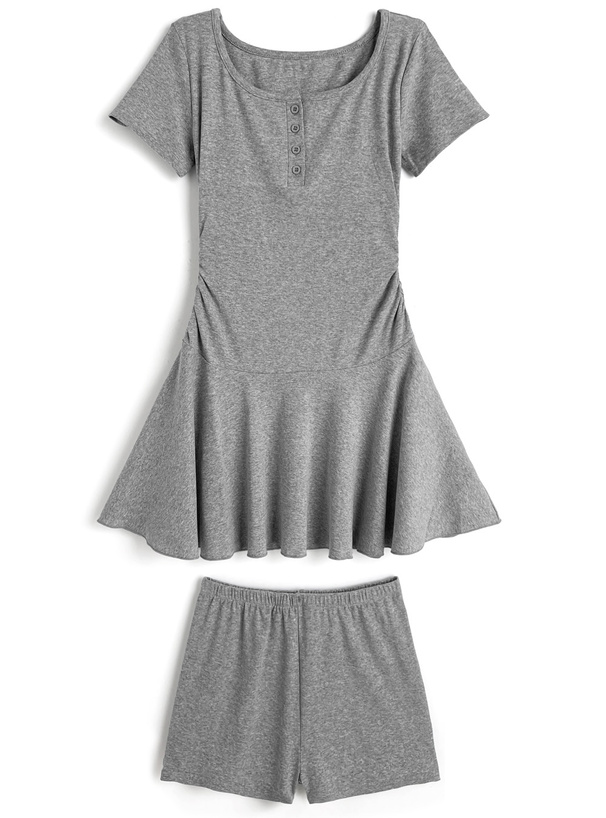 インパン付きヘンリーネックフレアミニワンピース