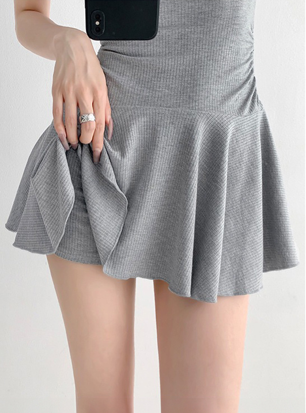 インパン付きヘンリーネックフレアミニワンピース