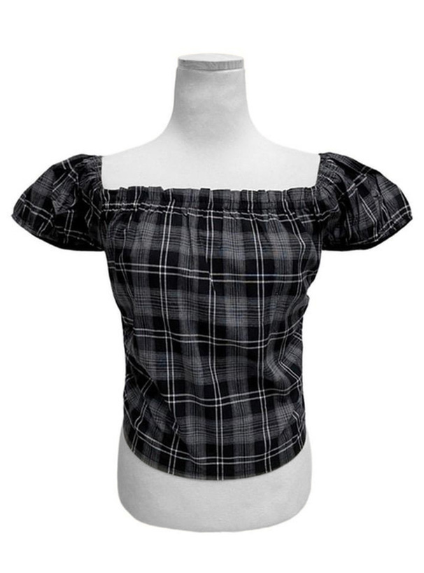 チェック柄オフショルダーブラウス[sd129]