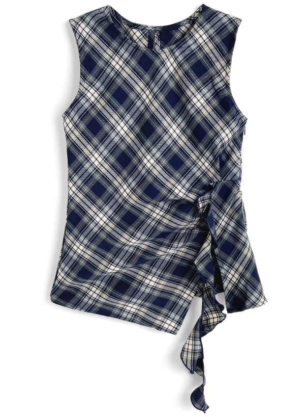 チェック柄ノースリーブイレギュラーヘムトップス[sd131