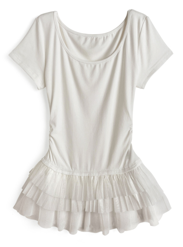 チュールドッキングサイドギャザーフリルトップス