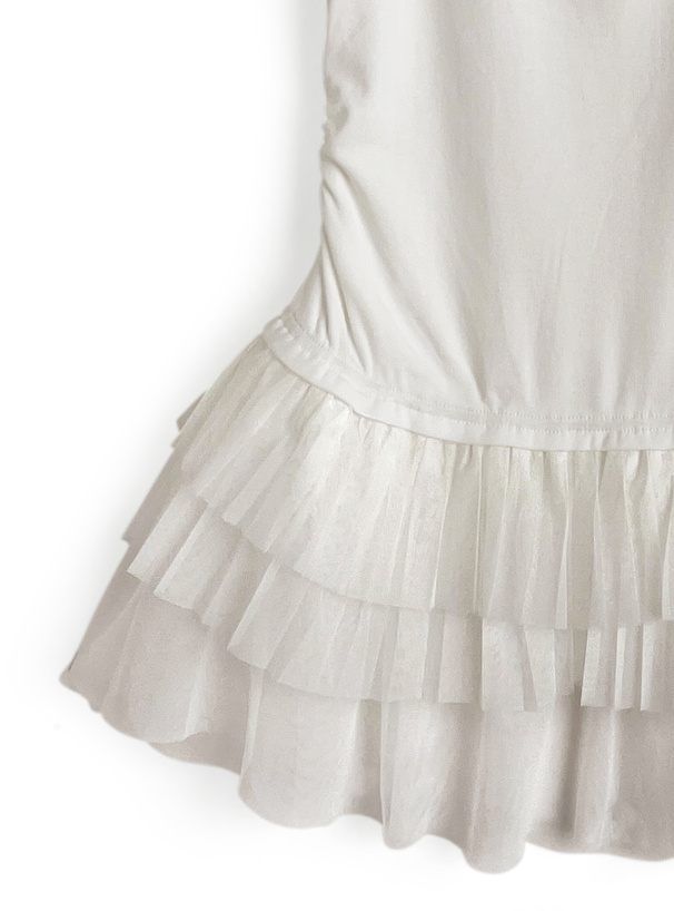 チュールドッキングサイドギャザーフリルトップス