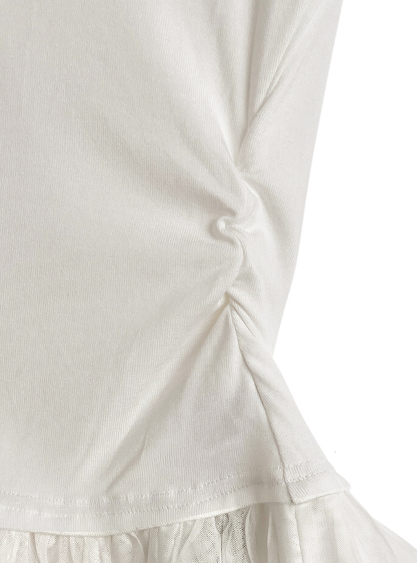 チュールドッキングサイドギャザーフリルトップス