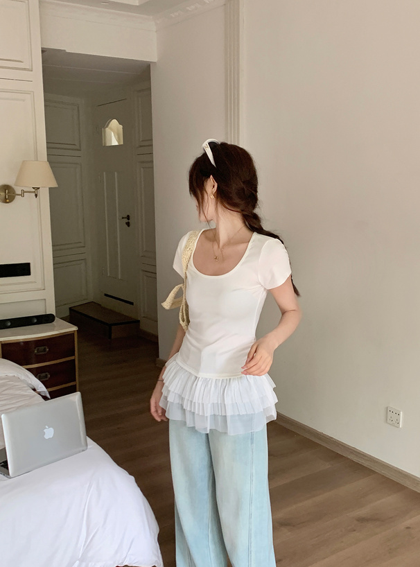 チュールドッキングサイドギャザーフリルトップス