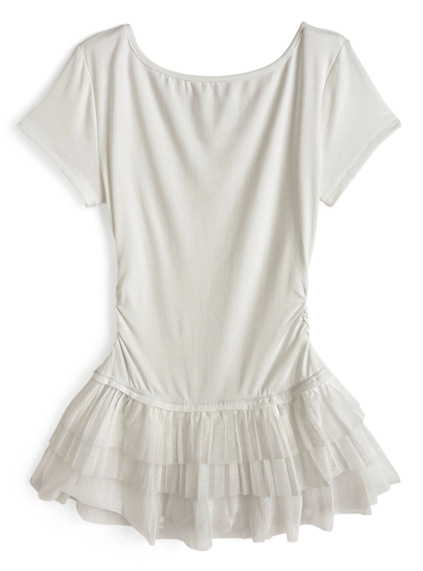 チュールドッキングサイドギャザーフリルトップス