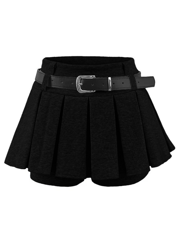 ベルト付きプリーツミニスカートパンツ