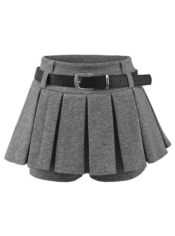 ベルト付きプリーツミニスカートパンツ