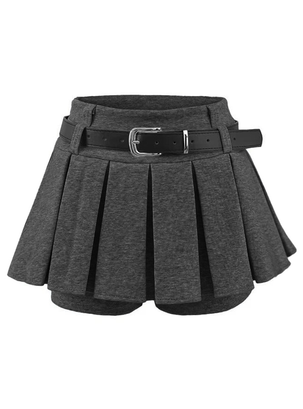 ベルト付きプリーツミニスカートパンツ