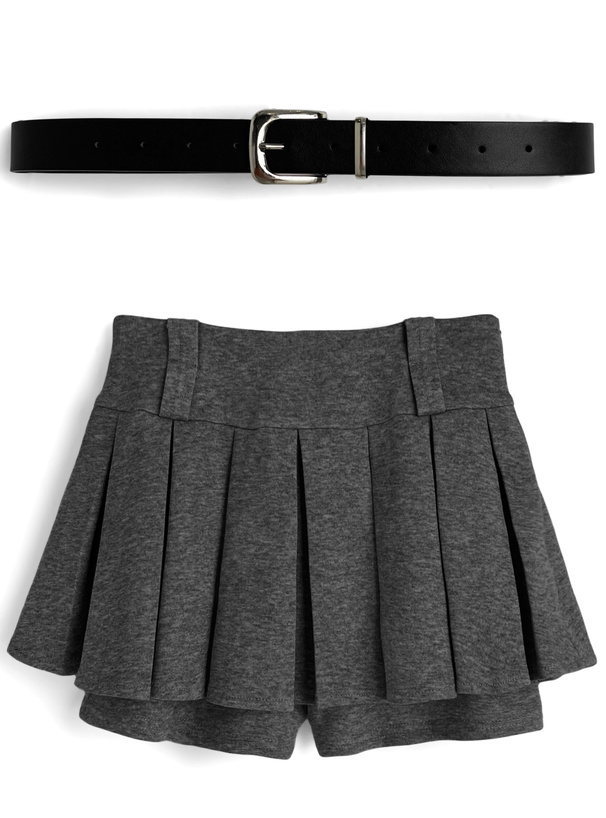 ベルト付きプリーツミニスカートパンツ
