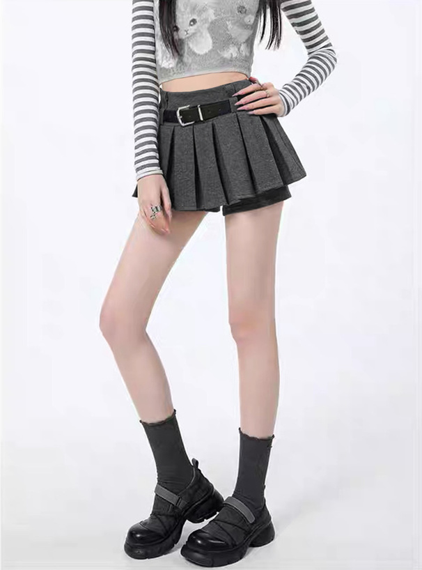 ベルト付きプリーツミニスカートパンツ