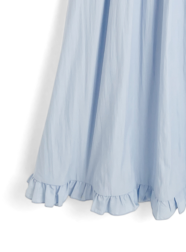 リボンフリルブラウス×フレアロングスカートセットアップ