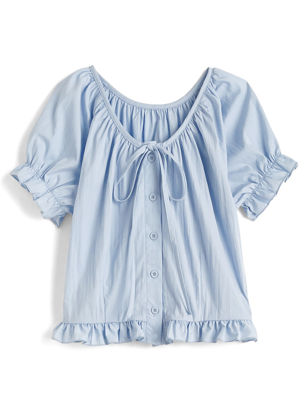 リボンフリルブラウス×フレアロングスカートセットアップ