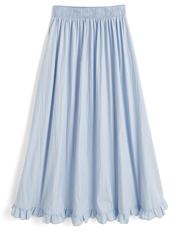 リボンフリルブラウス×フレアロングスカートセットアップ