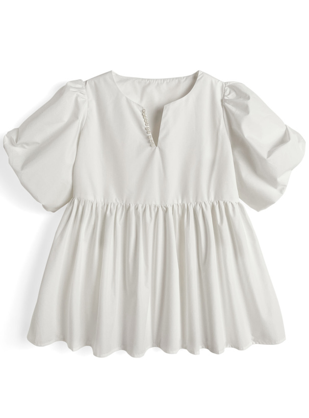 パールキーネックバルーンスリーブギャザーブラウス[sd147]