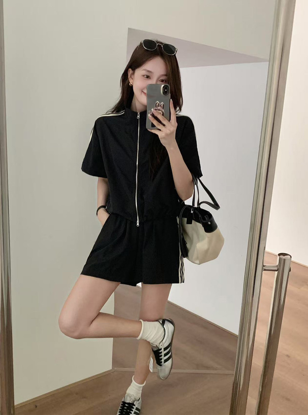 ダブルジップブルゾン×ショートパンツサイドラインセットアップ[sd148