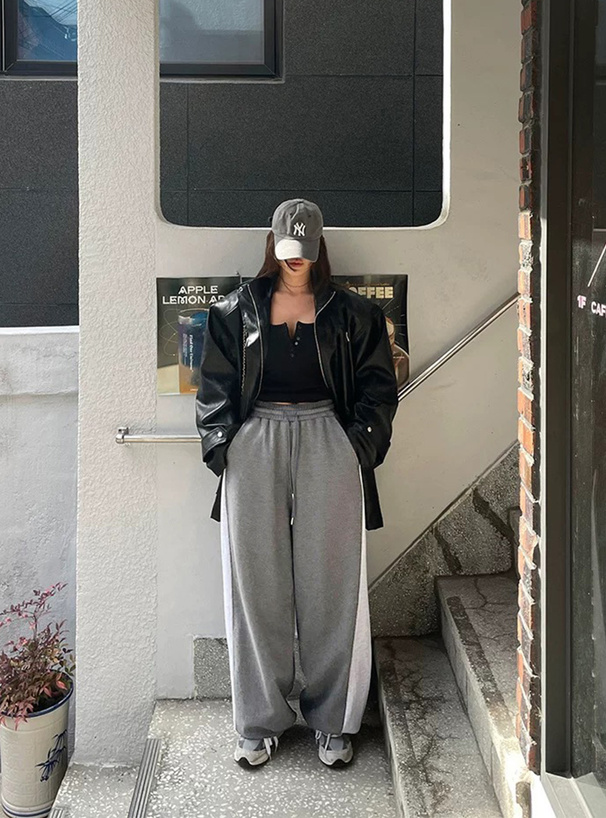 配色スウェットワイドパンツ