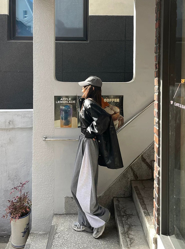 配色スウェットワイドパンツ