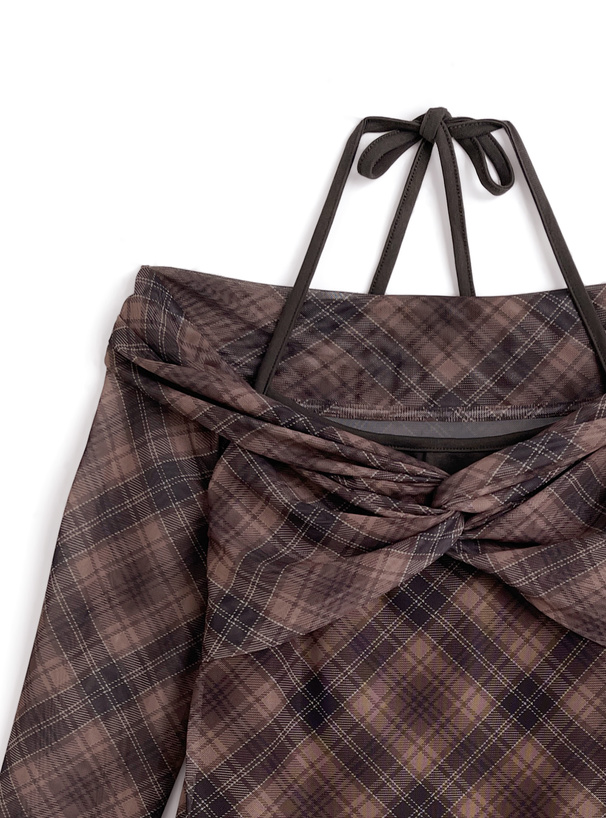 anuans チェック柄オフショルダートップス セール】オフショルダーランダムリブニットプルオーバー（その他