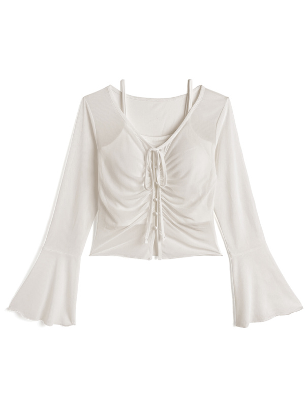 シアーリボンカーディガン×キャミソールアンサンブル