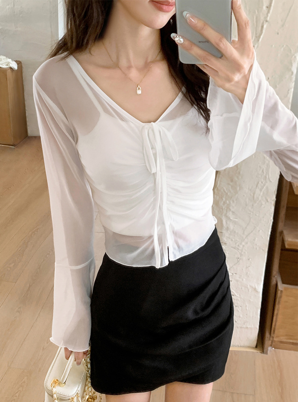 シアーリボンカーディガン×キャミソールアンサンブル