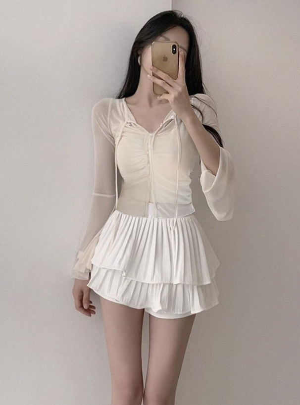 シアーリボンカーディガン×キャミソールアンサンブル