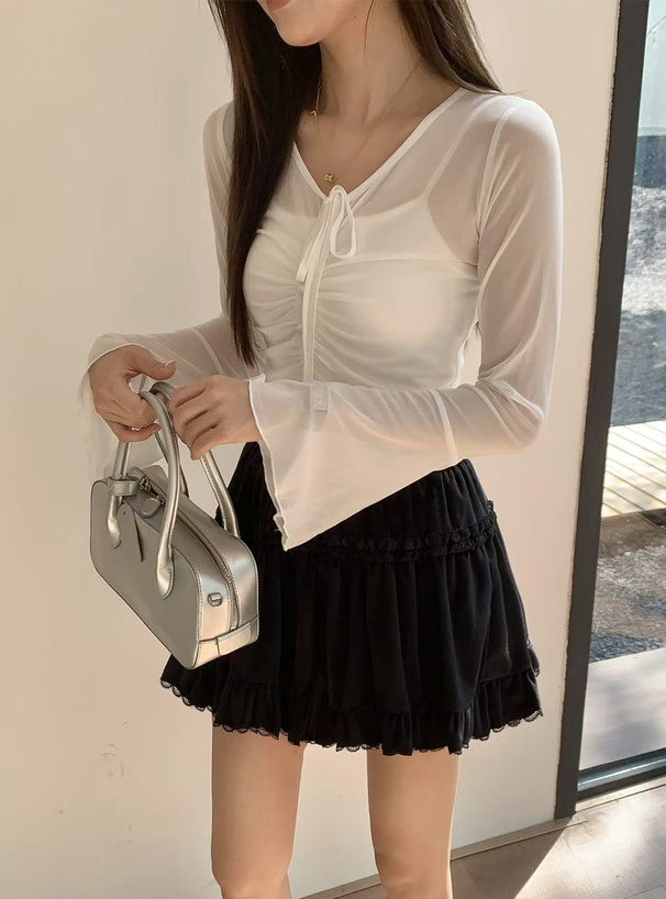 シアーリボンカーディガン×キャミソールアンサンブル