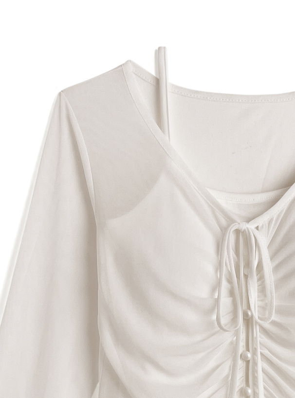 シアーリボンカーディガン×キャミソールアンサンブル